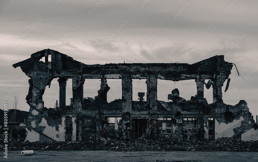 Fototapeta premium destroyed and burned houses in the city Russia Ukraine war