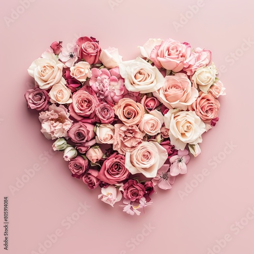 Blooming Heart of Pink and Cream Roses