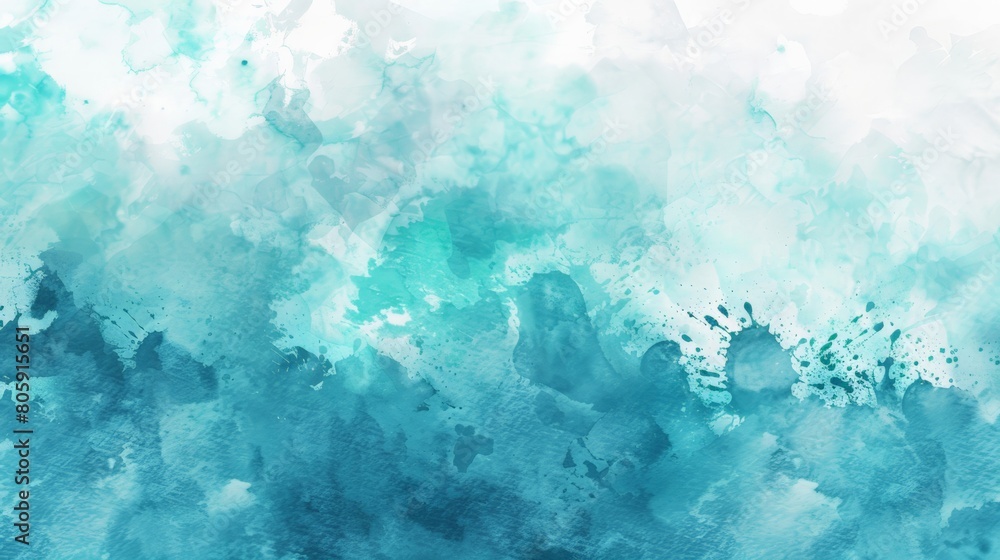 Blue turquoise teal mint cyan white abstract watercolor Colorful art background Light pastel Brush splash daub stain grunge Like a dramatic sky with clouds Or snow storm cold wind frost winter 