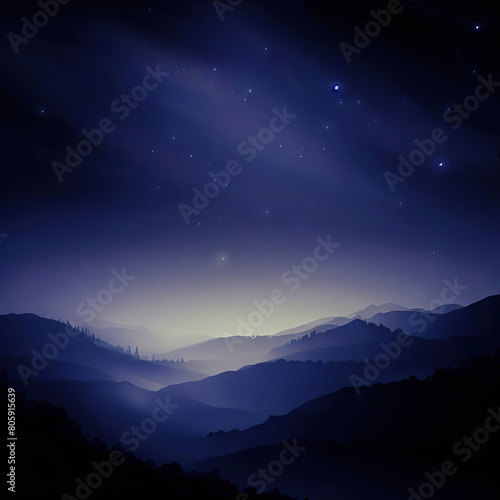 Wallpaper Mural night landscape, beautiful outline of mountains, illustration generated by Ai Torontodigital.ca