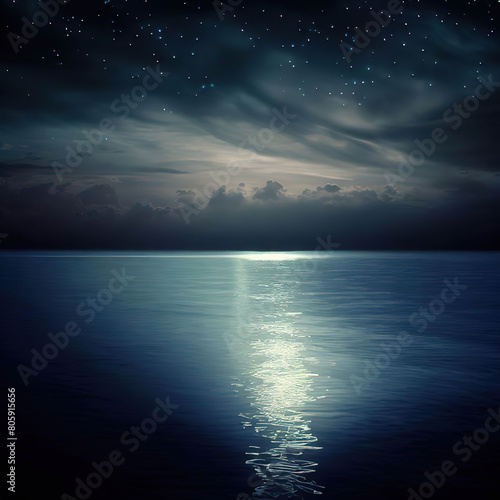 night landscape  sea and moon reflection on water  generated by Ai