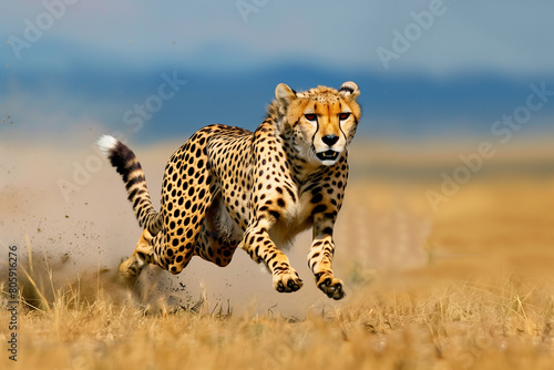 Running cheetah in the savannah