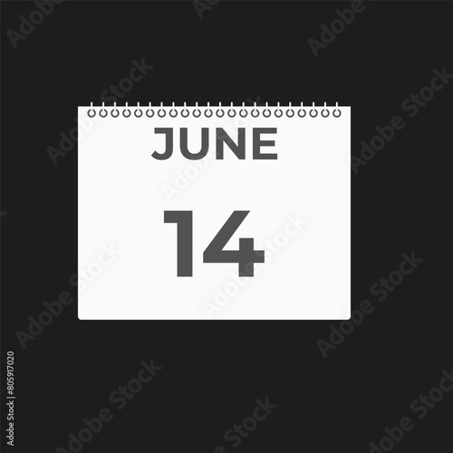June 14 calendar reminder. 14 June daily calendar icon template. Calendar 14 June icon Design template. Vector illustration
