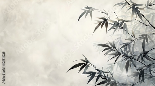 Elegant Chinese brush painting of bamboo, intricate horsehair brush strokes, watercolor style photo