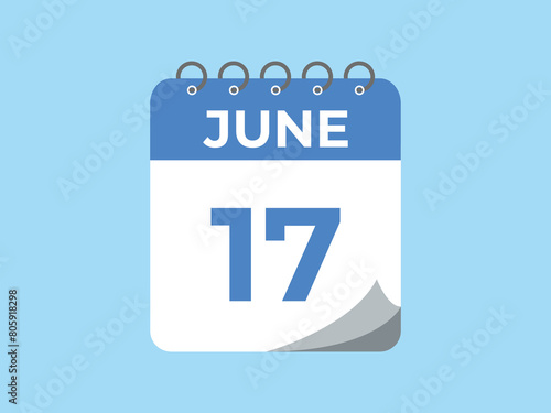 June 17 calendar reminder. 17 June daily calendar icon template. Calendar 17 June icon Design template. Vector illustration
