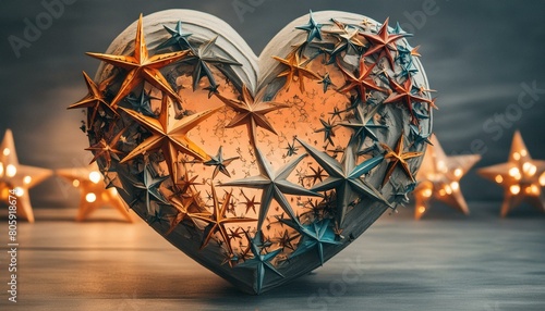 Heart of Stars  Intricately crafted sculpture resembling a pulsating heart formed by shimmering stars. Captured background