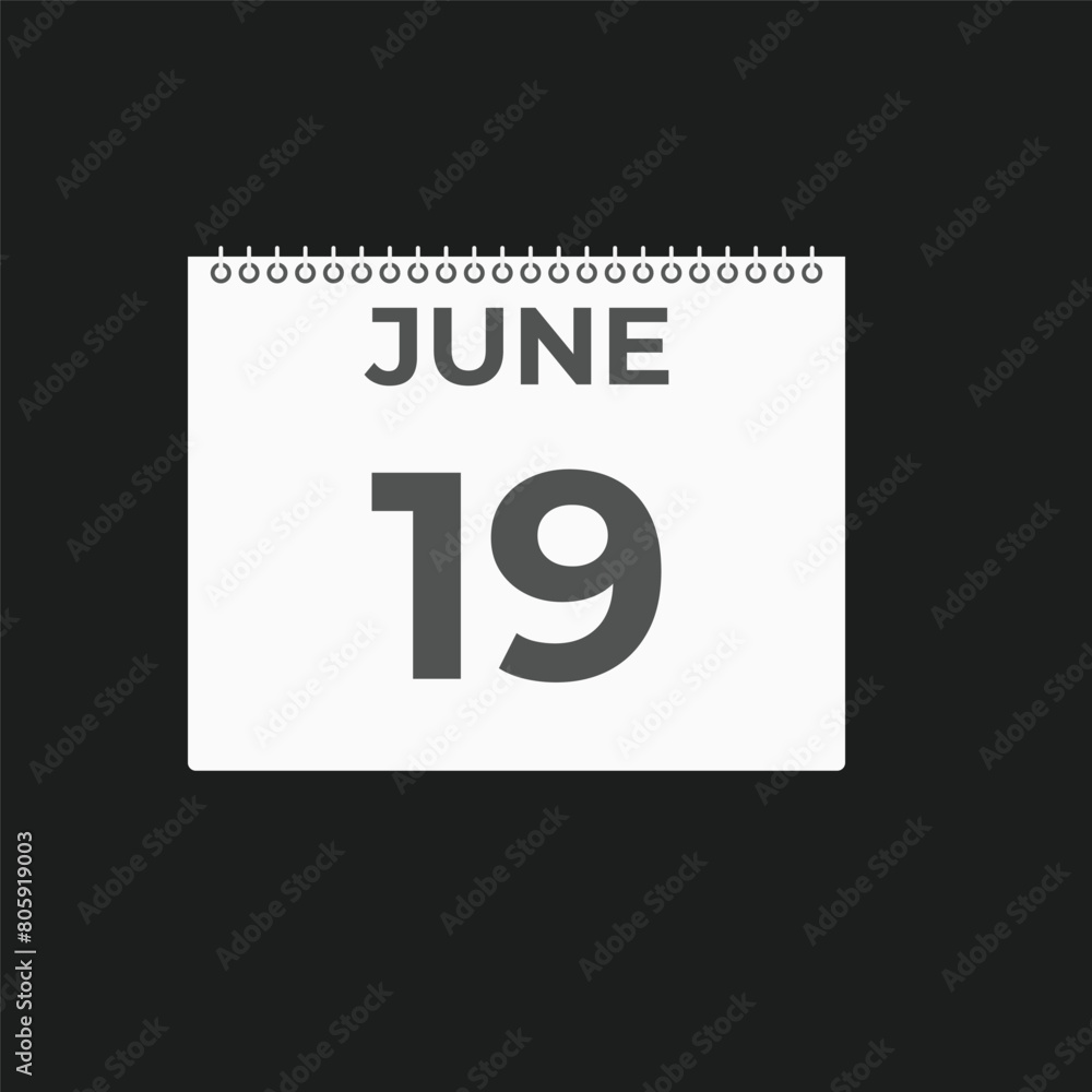 June 19 calendar reminder. 19 June daily calendar icon template. Calendar 19 June icon Design template. Vector illustration
June 19 calendar reminder. 19 June daily calendar icon template. Calendar 19 June icon Design template. Vector illustration