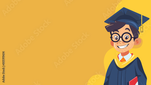 copy space, comic style image, vector illustration, Boy in graduation gown vector image. Graduate in graduation caps. High school graduation. Beautiful illustration for poster.