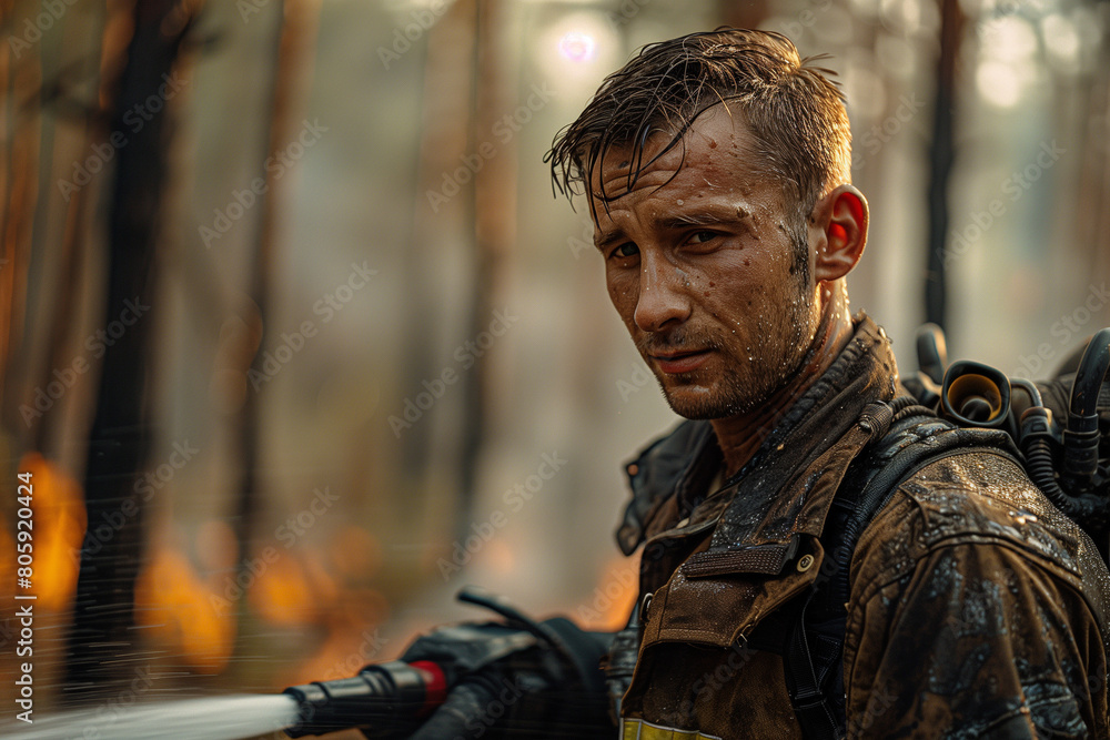 Obraz premium portrait of a uniformed firefighter at work