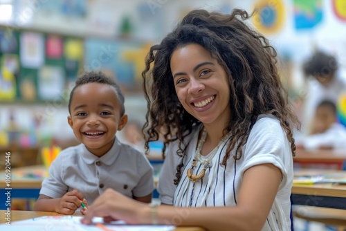mother and child in classroom