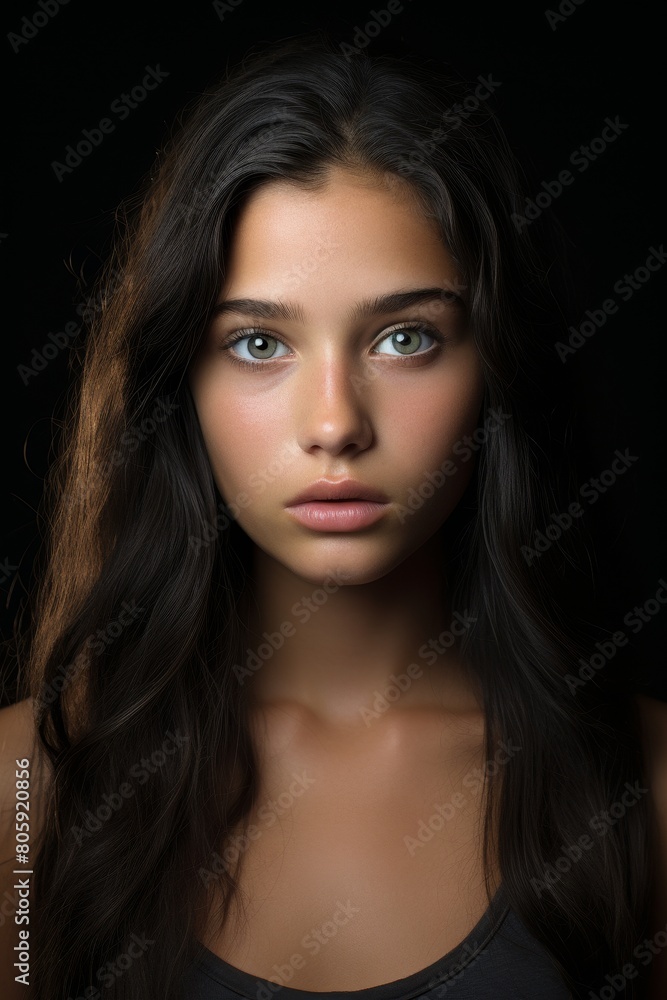 Mysterious young woman with intense gaze Mysterious young woman with intense gaze