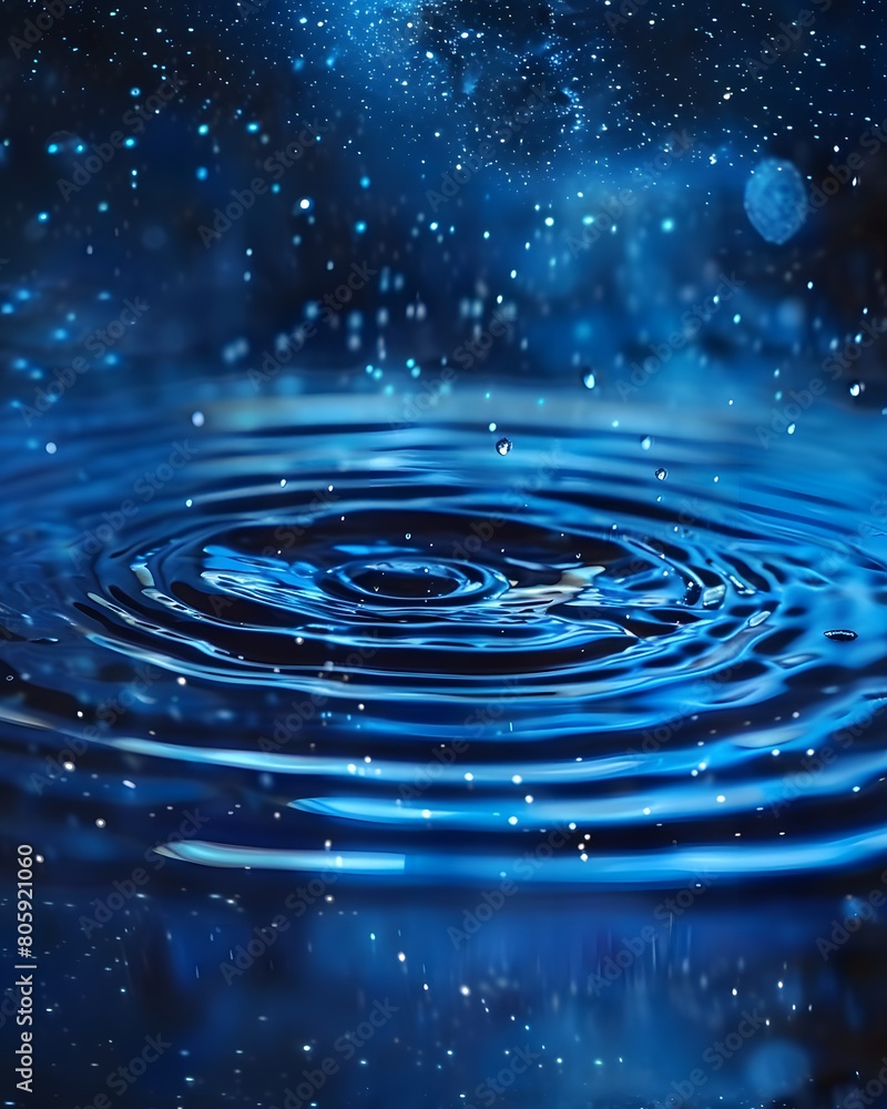 blue water surface with ripples and stars in the sky, creating an ethereal atmosphere blue water surface with ripples and stars in the sky, creating an ethereal atmosphere