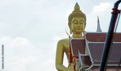 golden buddha statue near chao praya river in bangkok