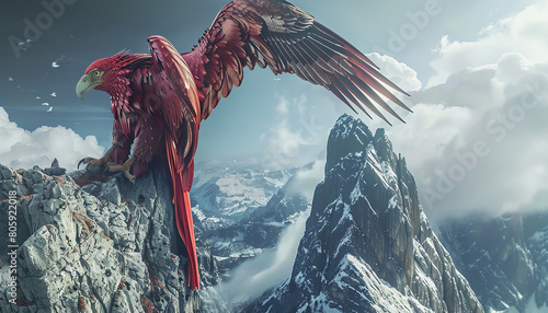 Blend the allure of Panoramic view Fashion trends with mythical creatures using CG 3D techniques Picture a sleek harpy in high-fashion garments photo