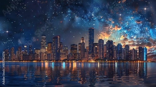 Bustling City Skyline at Night: The Symphony of Lights Against the Starlit Canvas © xelilinatiq