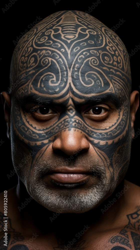 Tattooed man with intricate facial design Tattooed man with intricate facial design