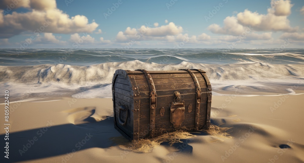 Fototapeta premium Vintage treasure chest on a deserted beach