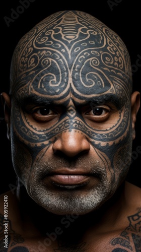 Tattooed man with intricate facial design