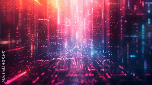 Neon Cityscape with Dystopian Futuristic Graphic Design Elements
