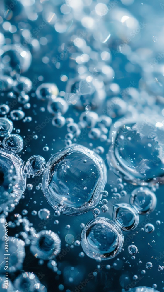 Top view of blue Bubbles under frozen water surface 