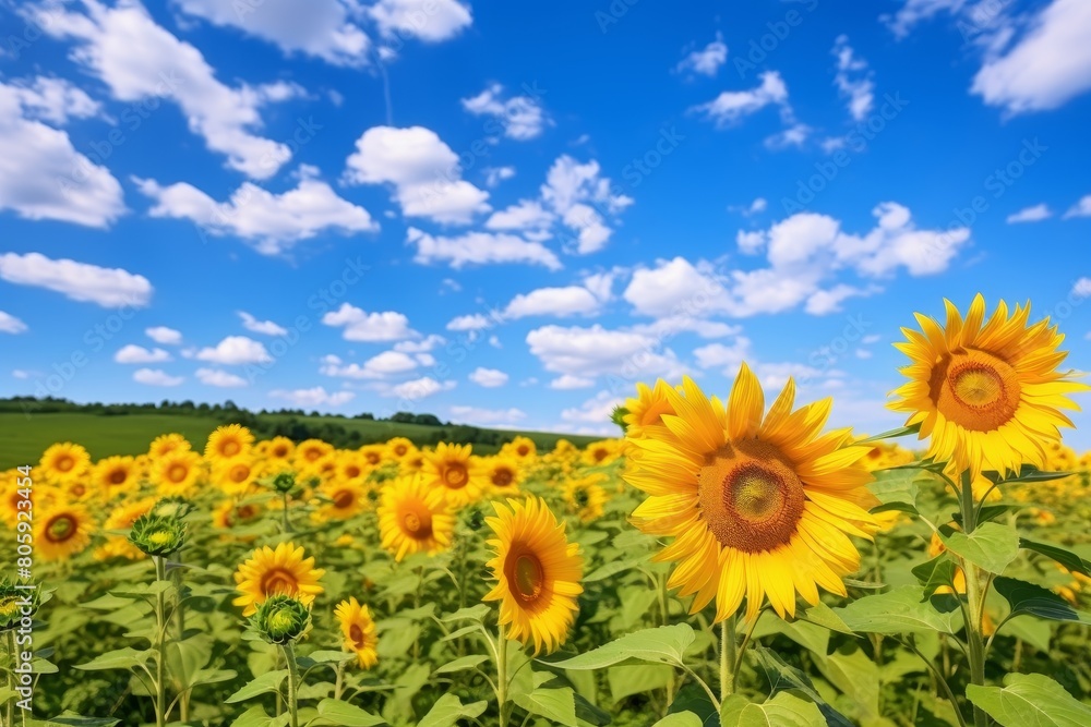 Vibrant sunflower field under a blue sky Vibrant sunflower field under a blue sky