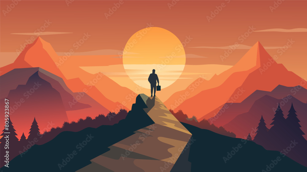 A sunset hike to a mountaintop the expansive view and cool breeze at the summit helping to release stress and promote a sense of inner peace..