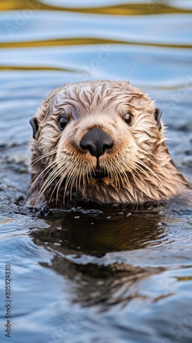 Adorable sea otter swimming in the water