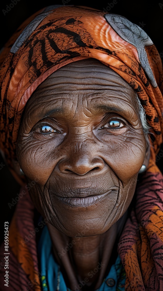 Weathered face of an elderly woman