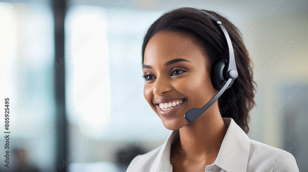 Smiling customer service representative with headset Smiling customer service representative with headset