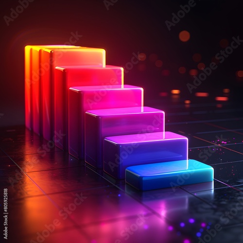 Neon Light Staircase: A Stepwise Journey in Vibrant Colors photo