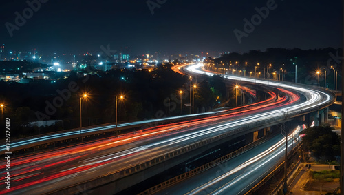 Nighttime Trails, Long Exposure Shot of a Busy Highway Capturing the Flow of Traffic