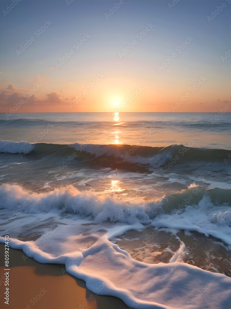 Fototapeta premium Sunset Sea Beach Landscape Art
