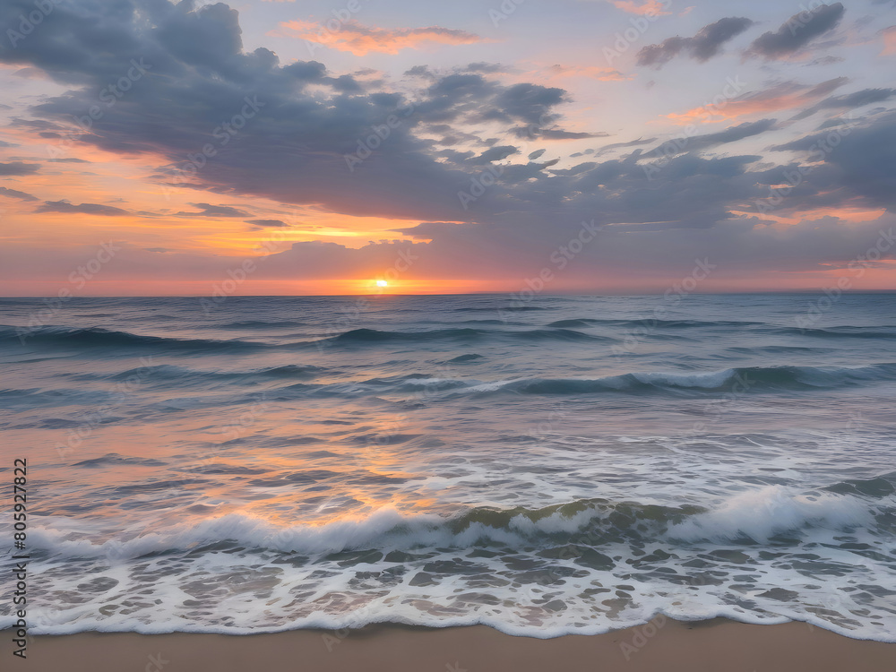 Sunset Sea Beach Landscape Art