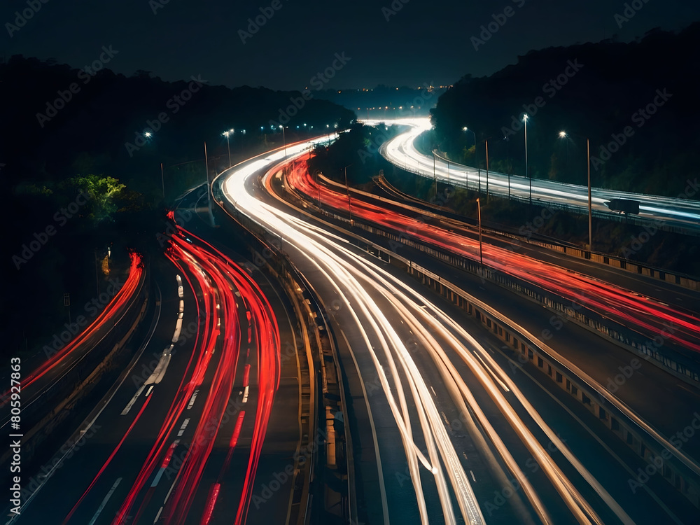 Nocturnal Journey, Capturing the Motion and Energy of Vehicles on a Highway in a Long Exposure Shot