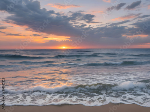 Sunset Sea Beach Landscape Art