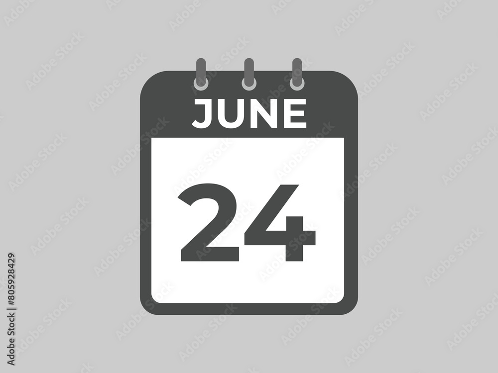 June 24 calendar reminder. 24 June daily calendar icon template. Calendar 24 June icon Design template. Vector illustration
June 24 calendar reminder. 24 June daily calendar icon template. Calendar 24 June icon Design template. Vector illustration