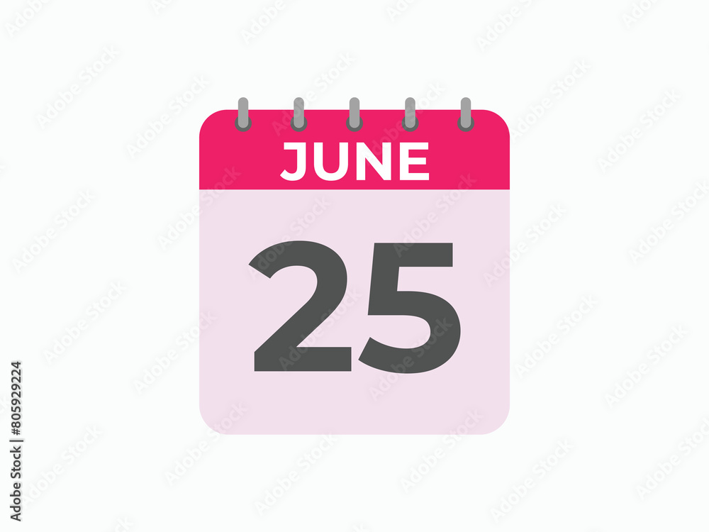 June 25 calendar reminder. 25 June daily calendar icon template. Calendar 25 June icon Design template. Vector illustration
June 25 calendar reminder. 25 June daily calendar icon template. Calendar 25 June icon Design template. Vector illustration