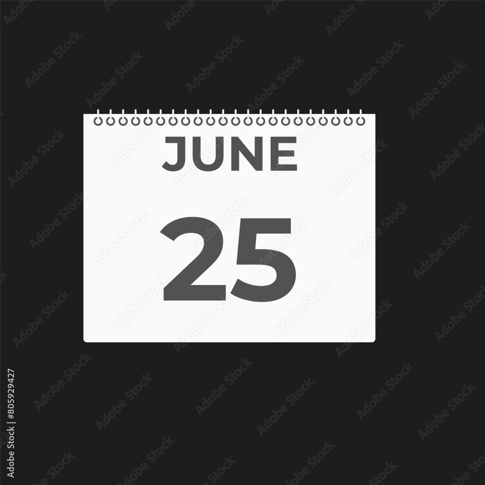 June 25 calendar reminder. 25 June daily calendar icon template. Calendar 25 June icon Design template. Vector illustration
June 25 calendar reminder. 25 June daily calendar icon template. Calendar 25 June icon Design template. Vector illustration