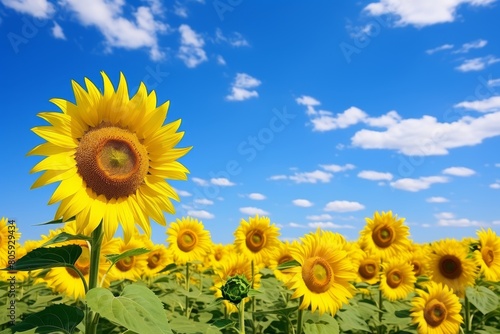 Vibrant sunflower field under a blue sky
