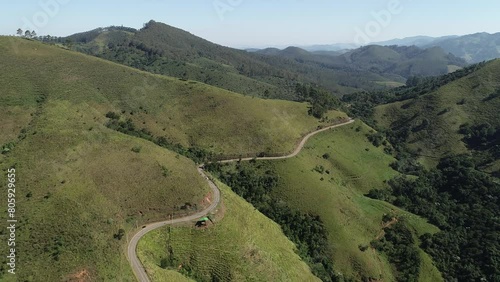 Aerial view of Monteiro Lobato Road (SP-050) and mountains of Serra da Mantiqueira, near São Francisco Xavier - São José dos Campos, São Paulo, Brazil photo