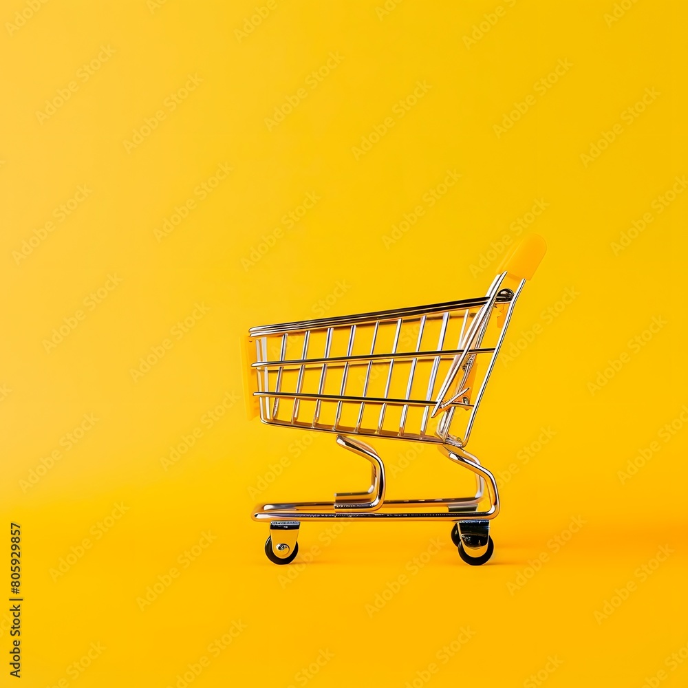 Stylish Shopping Cart on Bright Yellow Background for Marketing Stylish Shopping Cart on Bright Yellow Background for Marketing