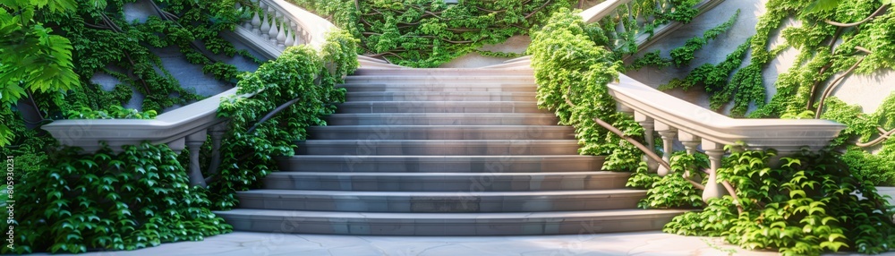 A staircase with green vines growing up the steps A staircase with green vines growing up the steps