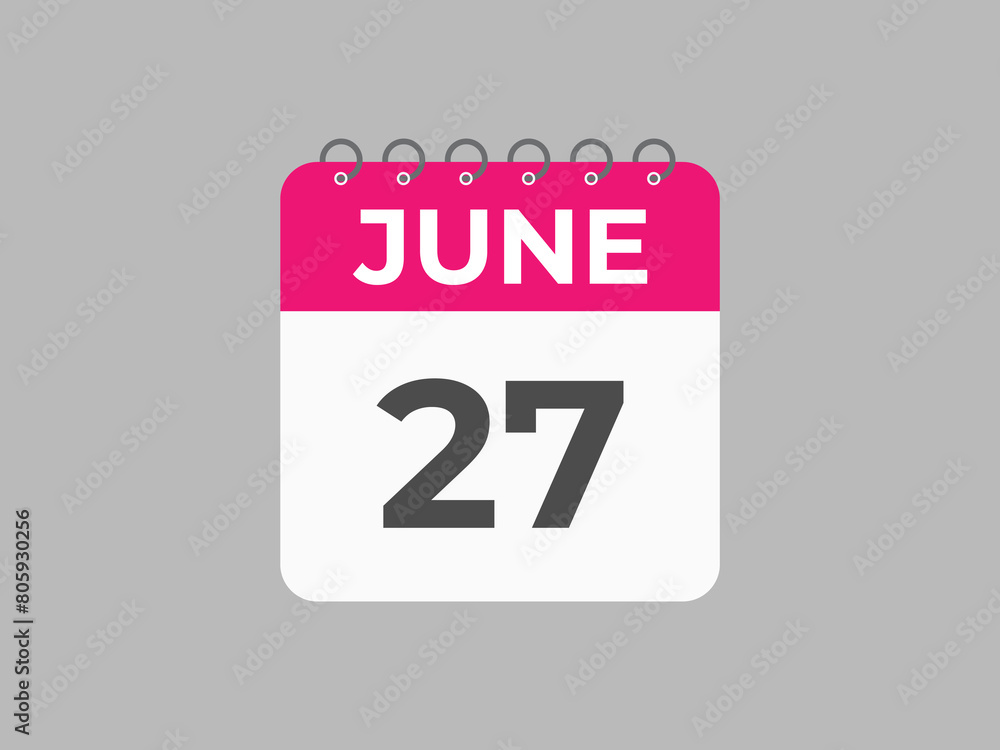 June 27 calendar reminder. 27 June daily calendar icon template. Calendar 27 June icon Design template. Vector illustration
June 27 calendar reminder. 27 June daily calendar icon template. Calendar 27 June icon Design template. Vector illustration