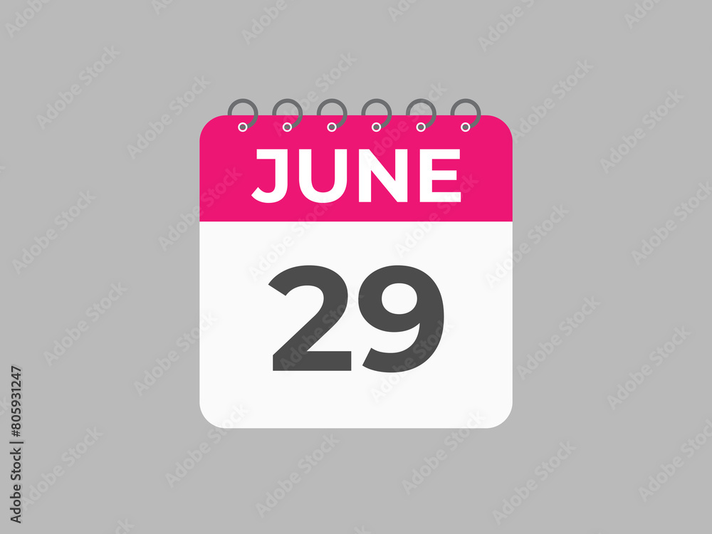 June 29 calendar reminder. 29 June daily calendar icon template. Calendar 29 June icon Design template. Vector illustration
June 29 calendar reminder. 29 June daily calendar icon template. Calendar 29 June icon Design template. Vector illustration