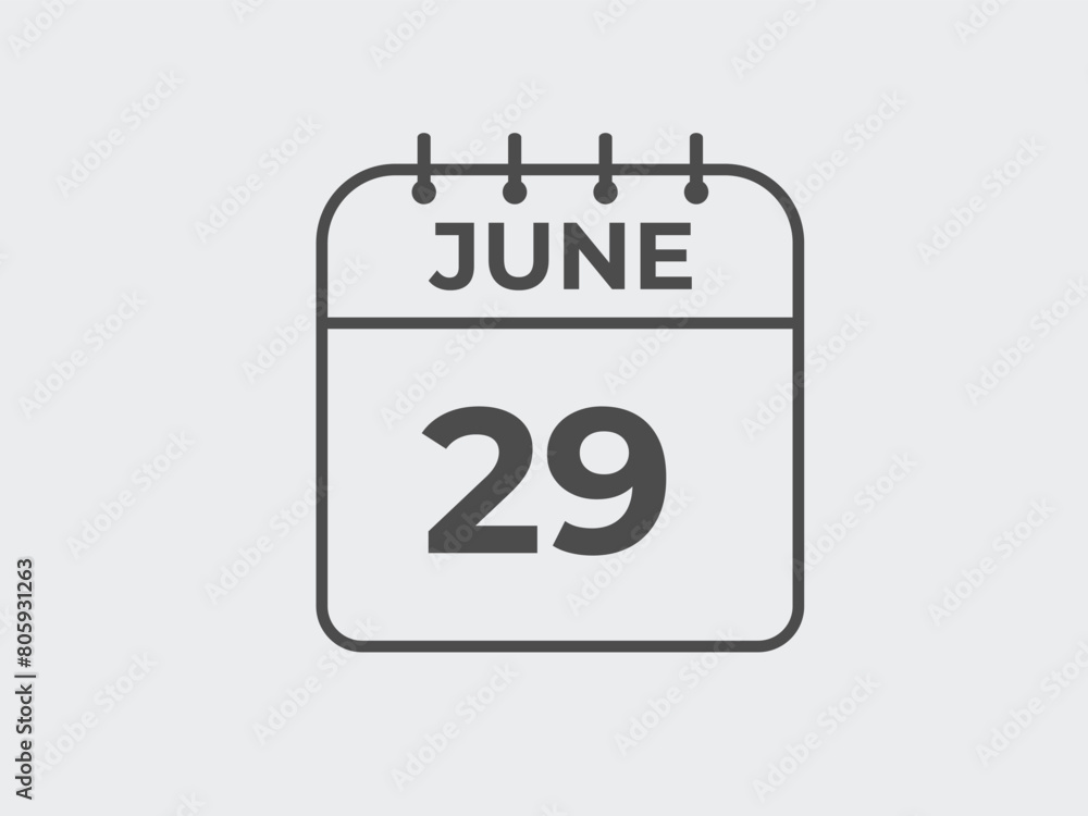 June 29 calendar reminder. 29 June daily calendar icon template. Calendar 29 June icon Design template. Vector illustration
June 29 calendar reminder. 29 June daily calendar icon template. Calendar 29 June icon Design template. Vector illustration
