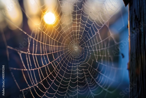 Spiderweb Nature. Home of Morning Spider in Captivating Threads © AIGen