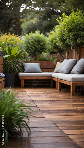 Outdoor Oasis  Wood Decked Back Garden Patio  Offering a Tranquil Retreat in Nature.