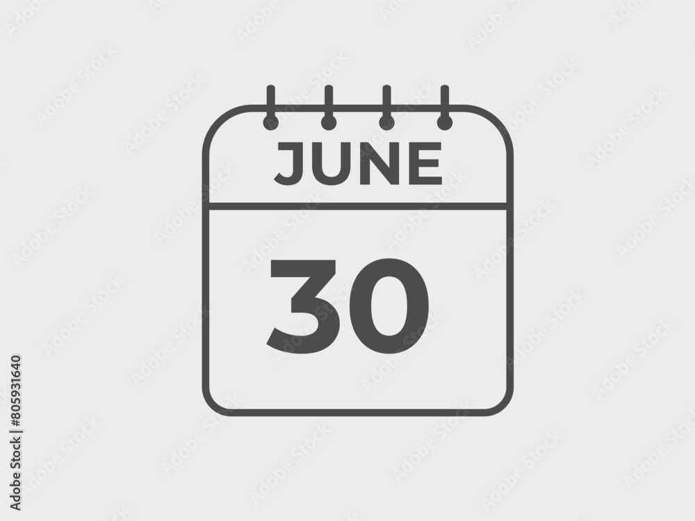 June 30 calendar reminder. 30 June daily calendar icon template. Calendar 30 June icon Design template. Vector illustration
June 30 calendar reminder. 30 June daily calendar icon template. Calendar 30 June icon Design template. Vector illustration