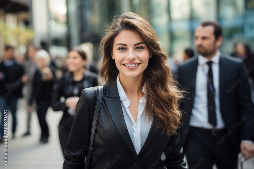 Confident businesswoman smiling in city Confident businesswoman smiling in city