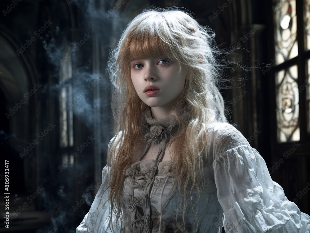 Fototapeta premium Mysterious young woman with long blonde hair